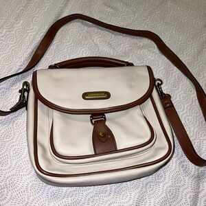 Liz Claiborne Medium Size Crossbody Bag Beige And Brown Leather Vintage Style